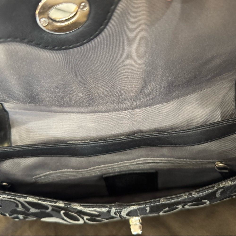 COACH Twist Lock Shoulder Bag - Black Canvas Leather Trim C0769-10993 - Picture 3 of 5